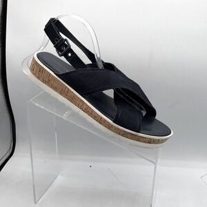 Marc Fisher Glitze Leather Sandals Size 8M  Platform Cross Strap Slingback Navy